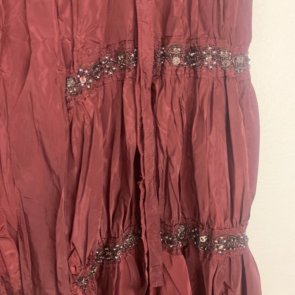Pretty Angel Dress Womens Large Tiered Silk Blend Boho Whimsigoth Beaded‎ Maroon - Picture 3 of 11